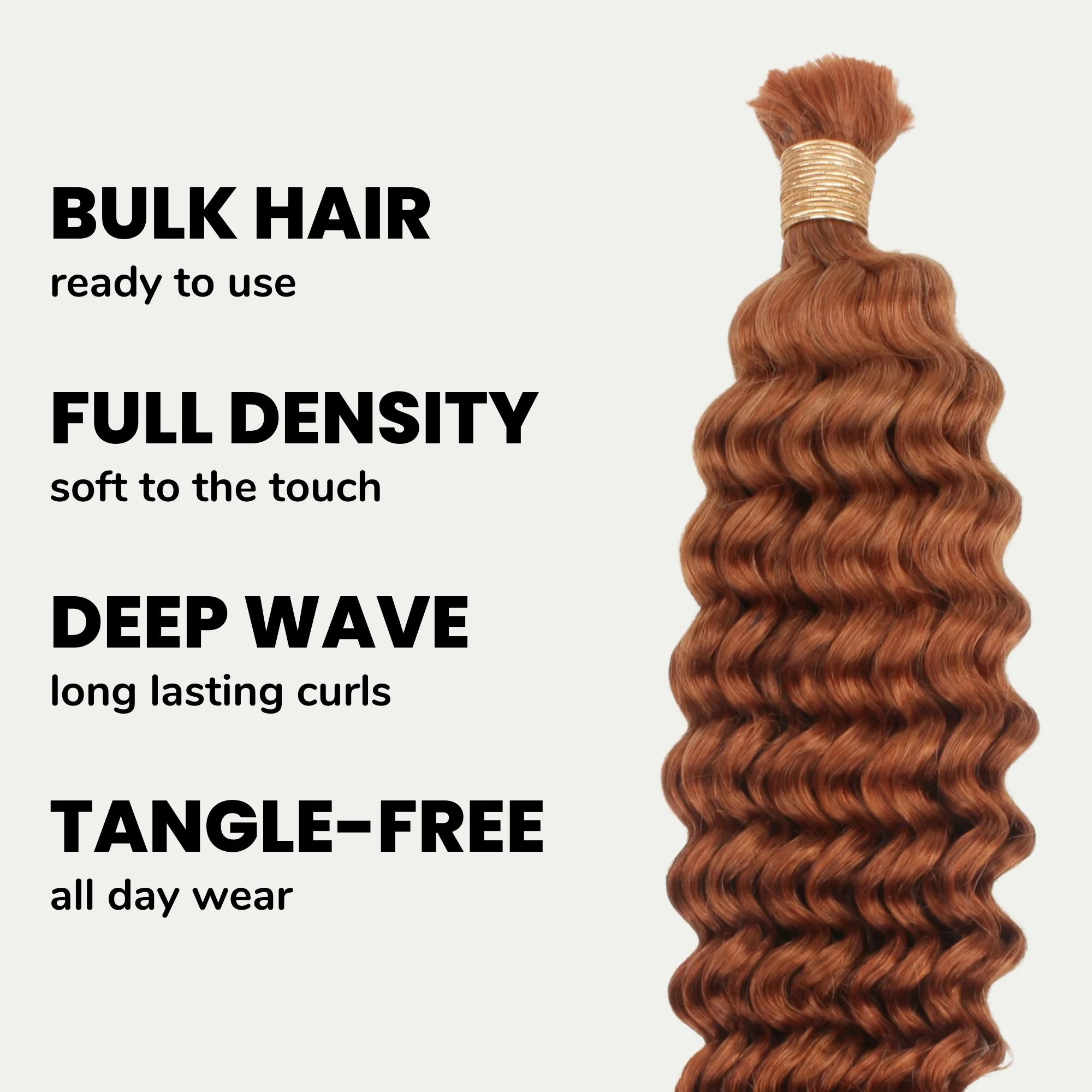 Copper Deep Wave Color 350 Bulk 100% Human Braiding Hair - Image 3