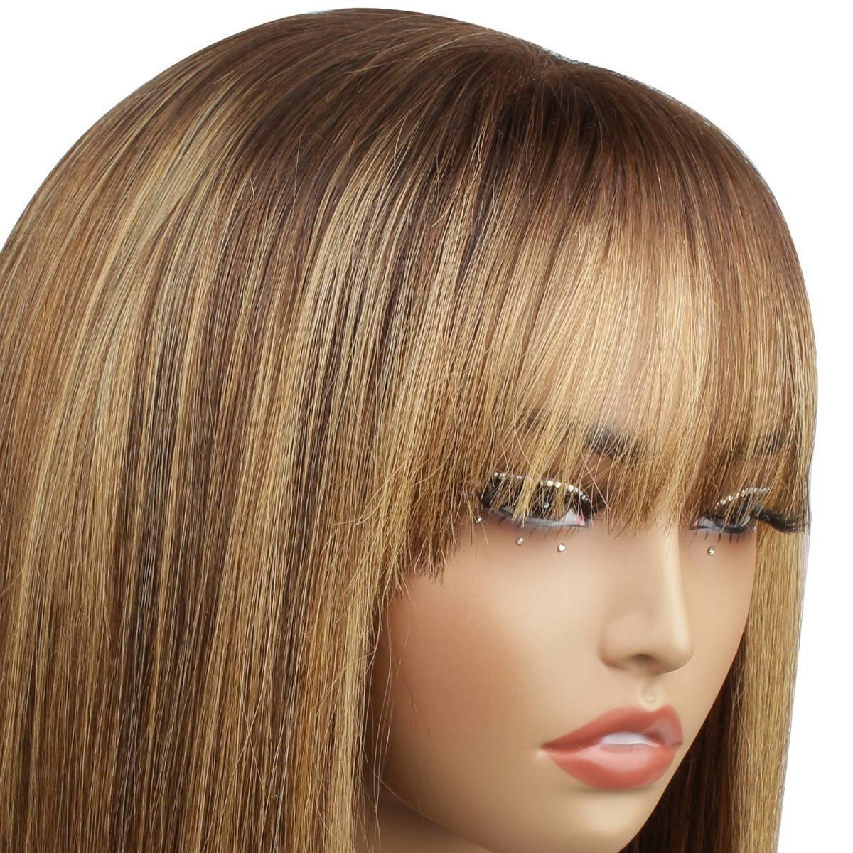 Highlight 4x4 Transparent Closure 100% Human Hair Bang Bob Wig - Image 3