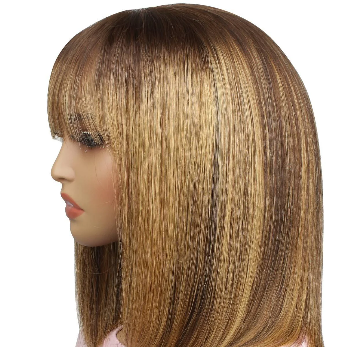 Highlight 4x4 Transparent Closure 100% Human Hair Bang Bob Wig - Image 4