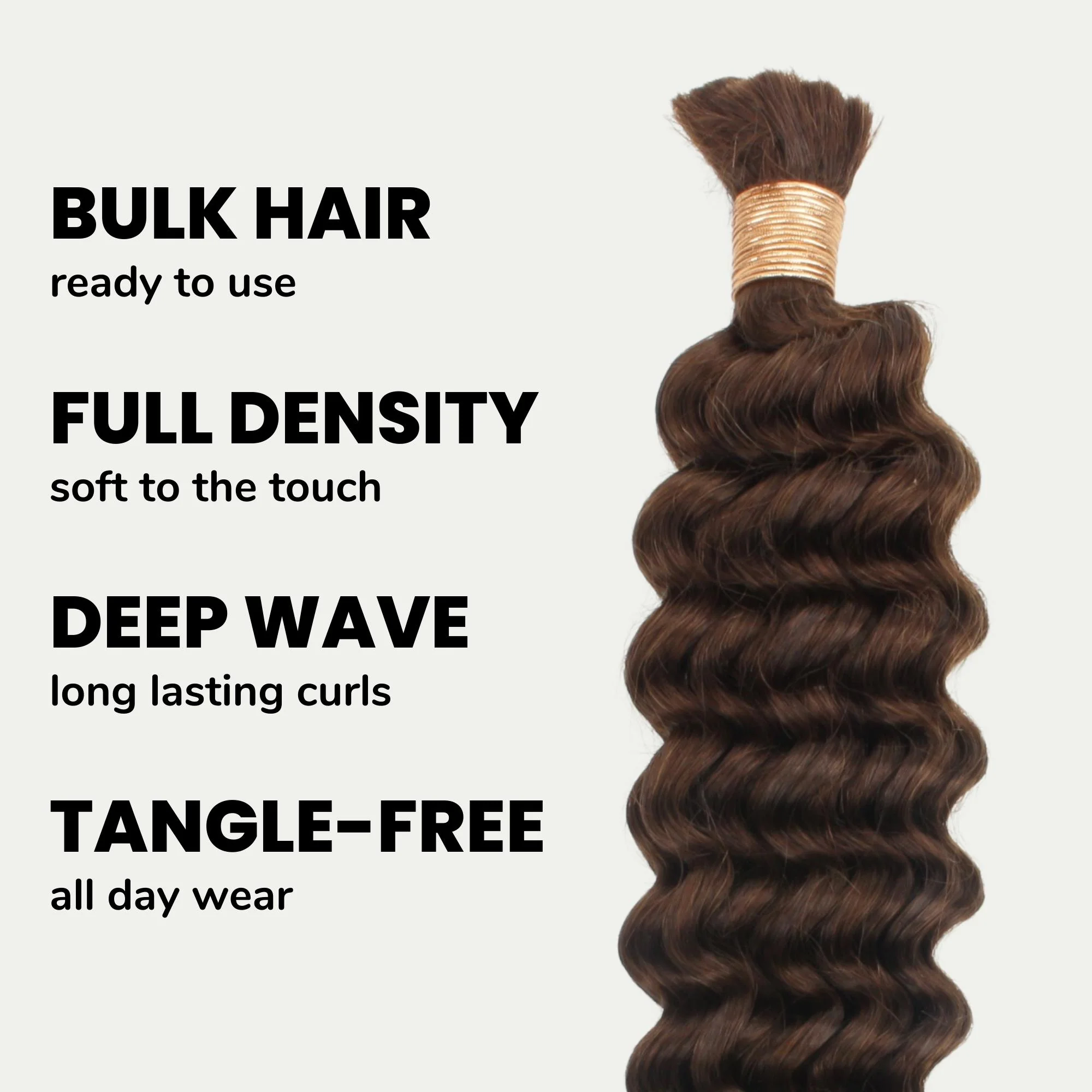 Medium Brown Deep Wave Color 4 Bulk 100% Human Braiding Hair - Image 3